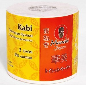 Бумага туалетная "Maneki" Kabi 3 слоя, 280 л., 39.2 м, гладкая, белая с ароматом Ромашки, 1 рулон