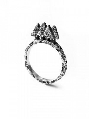 Серебряное кольцо "Еловый лес" с чернением