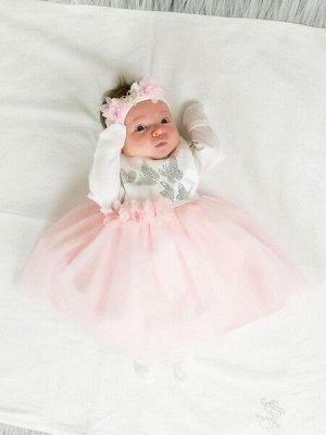 Luxury Baby Комплект на выписку &quot;Бабочка&quot; комбинезон и платье (молочное с розовой юбкой)