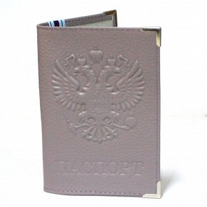 Обложка для паспорта, натуральная кожа, серая, 9527, арт.242.045