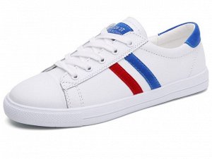 Женские кроссовки, цвет белый, полосы синие/красные