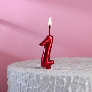 Свеча для торта "Мягкие линии", цифра "1", рубиновая, 7.8 см