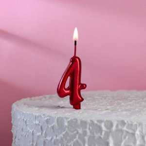 Свеча для торта "Мягкие линии", цифра "4", рубиновая, 7.8 см