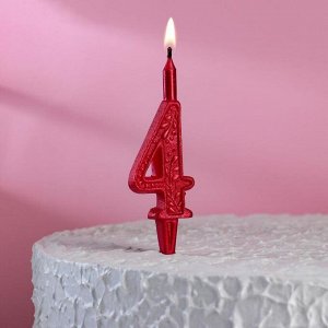Свеча для торта. цифра "4". рубиновый узор
