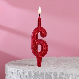Свеча для торта. цифра "6". рубиновый узор