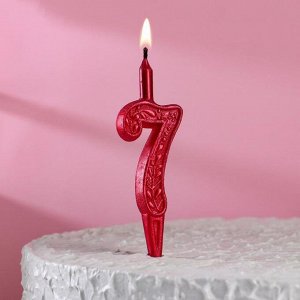 Свеча для торта. цифра "7". рубиновый узор