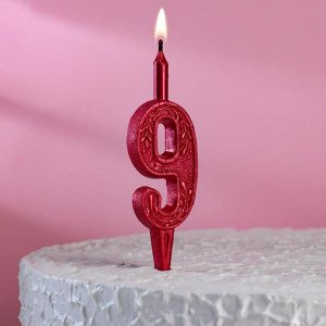 Свеча для торта, цифра "9", рубиновый узор