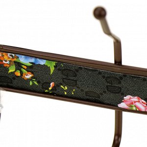 Вешалка-планка металлическая, окрашенная, 5 двухрожковых крючка, 41,5х14см, коричневый, вставка - декор (Китай)
