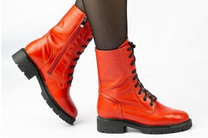 Ботинки женские красные из натуральной кожи зима, подклад шерстяной мех