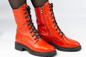 Ботинки женские красные из натуральной кожи зима, подклад шерстяной мех
