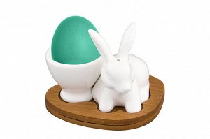 Подставка п/яйцо 9,5*8*8 см "Белый кролик" + солонка на дерев. подставке