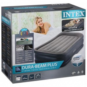 Кровать надувная Deluxe Pillow Rest Twin, 99 х 191 х 42 см, с подголовником, с встроенным насосом, 64132NP INTEX