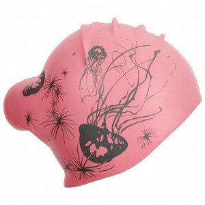 Шапочка для плавания Elous, для длинных волос, EL006, силиконовая, медуза, цвет розовый
