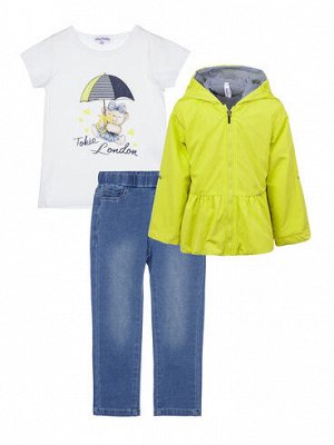Комплект для девочек: брюки трикотажные, куртка текстильная, фуфайка (футболка) трикотажная