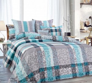 Комплект постельного белья 2-спальный, сатин, с Европростыней (Бруно, голубой)