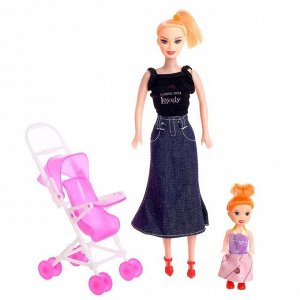 Кукла-модель «Даша» с коляской и куклой малышкой, МИКС