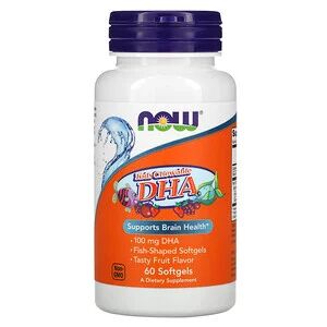 Now Foods, Жевательная ДГК для детей, фруктовый вкус, 60 мягких желатиновых кап.