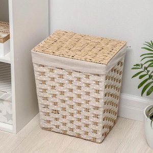 Корзина для белья Доляна «Уют», плетёная, ручная работа, 34x25x41 см, бежевая