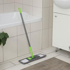 Швабра для мытья пола плоская Доляна, насадка из микрофибры 42x12 см, телескопическая ручка 73-124 см