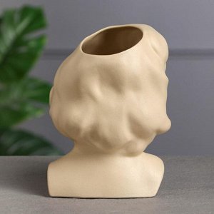 Кашпо "Голова девушки", бежевый цвет, керамика, 23 см, 1.5 л