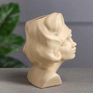 Кашпо "Голова девушки", бежевый цвет, керамика, 23 см, 1.5 л