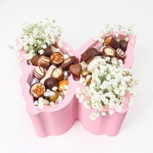 Пенобокс 25*20*10 см кашпо для цветов и подарков "Бабочка", розовый