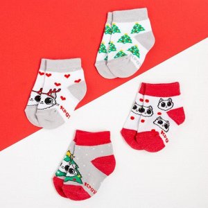 Набор новогодних носков Крошка Я "Котик", 4 пары, 6-8 см