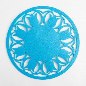 Салфетка декоративная Доляна"Тюльпаны" цвет голубой,d 30 см, 100% п/э, фетр