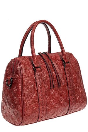 Кожаная женская сумка с тиснёным принтом, цвет кирпично-бордовый