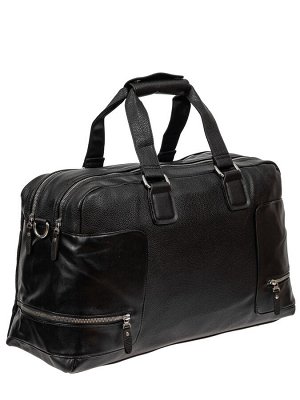 Большая дорожная сумка из фактурной искусственной кожи, цвет чёрный