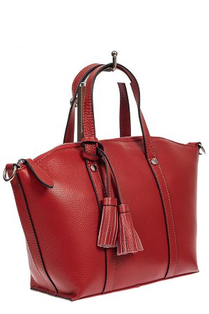 Небольшая сумка-трапеция из натуральной кожи с подвеской-кисточкой, цвет красный