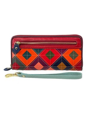 Женский кошелёк-портмоне из натуральной кожи с геометрическим орнаментом, мультицвет