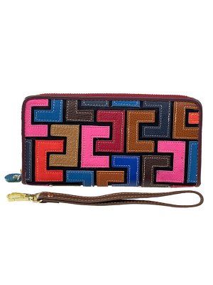 Женский кожаный кошелёк-клатч с геометрическим орнаментом, мультицвет