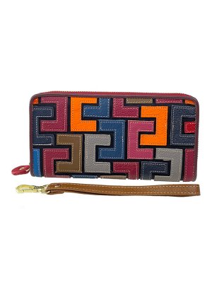 Кожаный женский кошелёк-клатч с геометрическим орнаментом, мультицвет