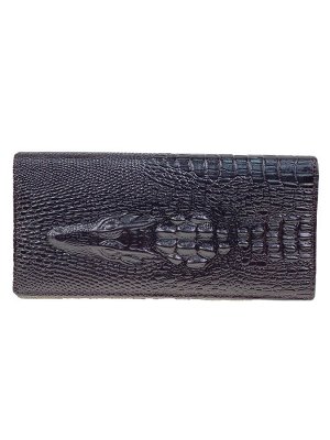 Женский кошелёк-портмоне с фактурой крокодила, цвет шоколад