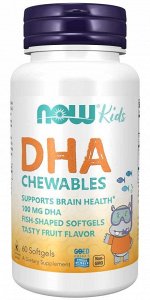 Now Foods, Жевательная ДГК для детей, фруктовый вкус, 60 мягких желатиновых кап.