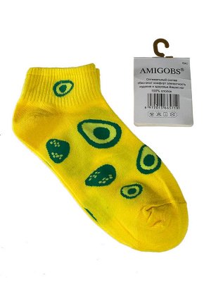 Короткие молодёжные носки с принтом авокадо, цвет жёлтый