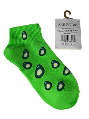 Короткие молодёжные носки с принтом авокадо, цвет ярко-салатовый