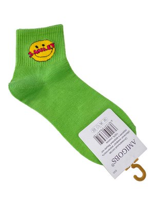 Молодёжные носки с принтом - смайликом, цвет салатовый