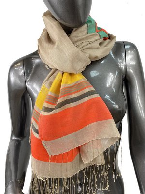 Лёгкий шарф-палантин в полоску, цвет бежевый