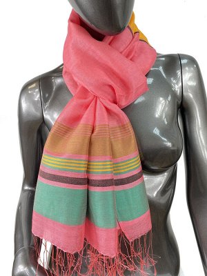 Лёгкий шарф-палантин в полоску, цвет ярко-розовый