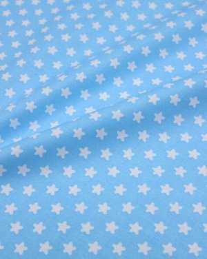 Поплин "Маленькие белые пряничные звездочки на бирюзово-голубом", ш.1,5м, хл-100%,115гр/м.кв