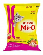 A-SOLI Mii-O для котят Дом.птица, лосось 200г ПРОМО НАБОР (1+1) всего 400г