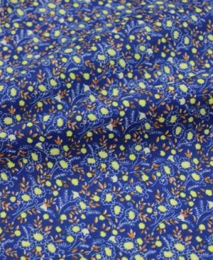 Плательный хлопок "Букетики хризантем на синем", ш.1.45м, хлопок-100%, 136гр/м.кв