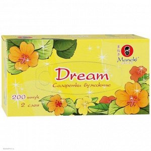 Салфетки бумажные "Maneki" Dream 2 слоя, белые, 200 шт./коробка