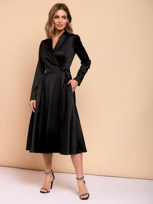 1001 Dress Платье черное длины миди с объемными плечами и длинными рукавами