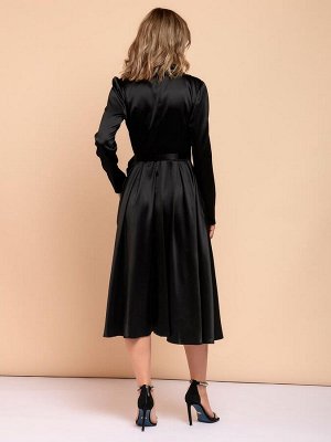 1001 Dress Платье черное длины миди с объемными плечами и длинными рукавами