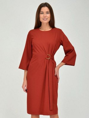 Платье коричневое с расклешенными рукавами и регулируемым поясом