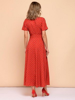 Платье красное в горошек с короткими рукавами