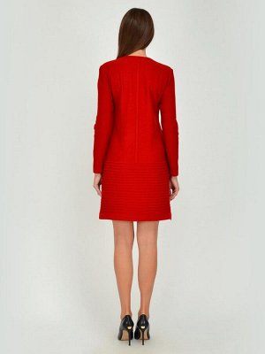 Платье красное с длинными рукавами и накладными карманами